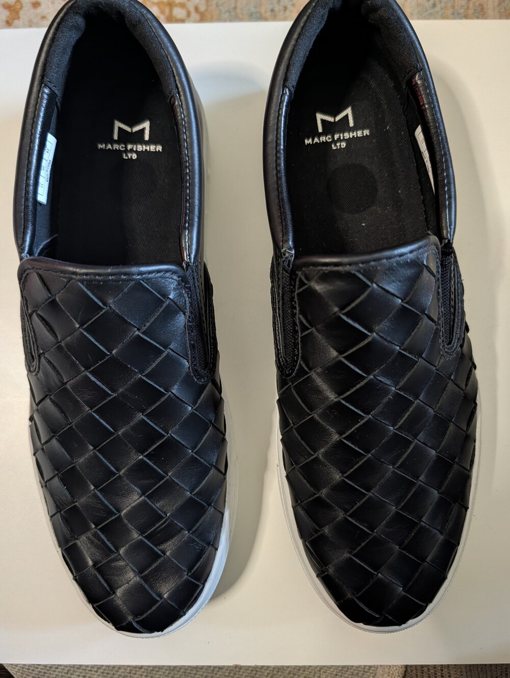 Marc Fisher Black Woven Leather/Synthetic Upper Slip-On Loafers
